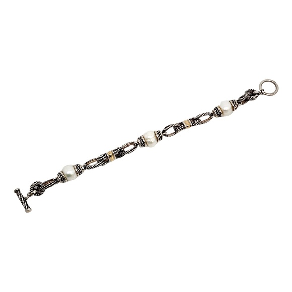 Town & Country T&C Sterling Silver Gold Cultured Pearl Toggle Bracelet #12890 - Picture 2 of 8